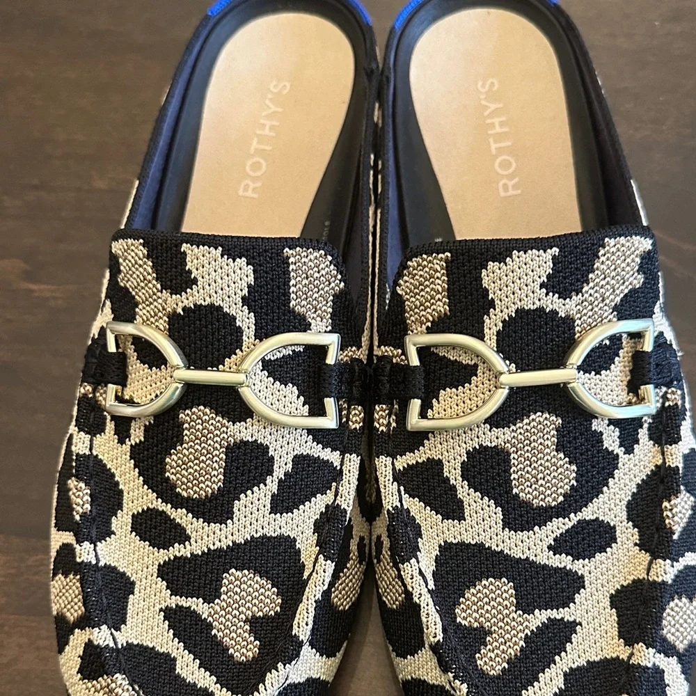 Rothy's Black and Cream Leopard Mules - Picture 2 of 6